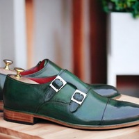 Handmade Men's Green Double Buckle Cap toe Dress Shoes - Thumbnail 1