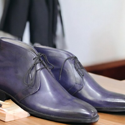 Handmade men's purple leather lace up chukka boots