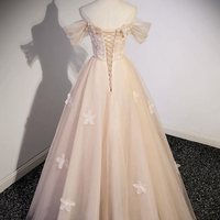 Light Pink Tulle Long Prom Dress, Beautiful A-Line Evening Party Dress - Thumbnail 3