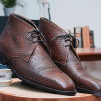 Handmade Men's Brown python Leather Lace up chukka Boot - Thumbnail 1