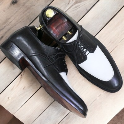 Handmade men's two tone leather laceup dress shoes - Thumbnail 1