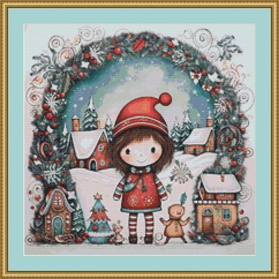 Little girl's christmas cross stitch pattern