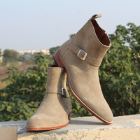 Crafted Leather Beige Suede Leather Round Strap Jodhpur Handmade Boot - Thumbnail 2