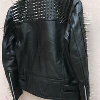 Crafted Leather Black Silver Long Spiked Studded Cowhide Leather Jacket - Thumbnail 1