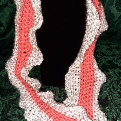 Infinity scarf - salmon with verigated light gray trim