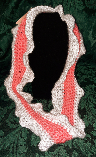 Infinity Scarf - Salmon with Verigated Light Gray trim