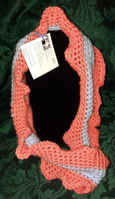 Infinity Scarf - Light Blue with Salmon Trim