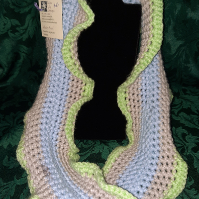 Infinity scarf - light blue & lavendar with light green trim