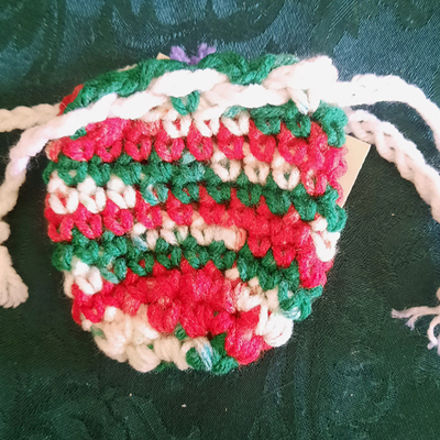 Pouch - varigated green, red & white with white tie