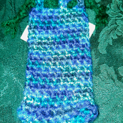 Pouch - varigated blues & greens with dark green tie