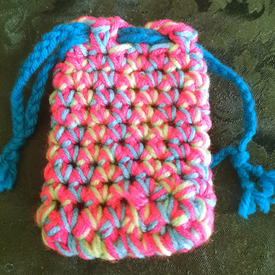 Pouch -  pink & varigated blue/green with a dark aqua tie