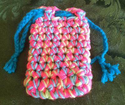 Pouch -  Pink & Varigated Blue/Green with a Dark Aqua Tie