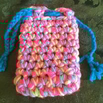 Pouch -  Pink & Varigated Blue/Green with a Dark Aqua Tie