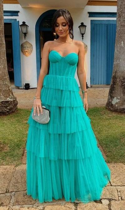 Popular Newest Sweetheart A Line Tulle Long Prom Dresses, Evening Dresses