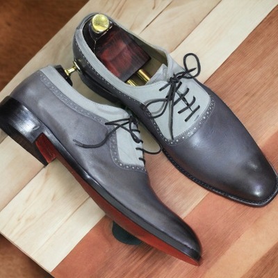Handmade men's two tone leather laceup dress shoes - Thumbnail 2