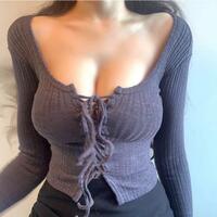 French elegant and versatile cross-tie long-sleeved sweater - Thumbnail 5