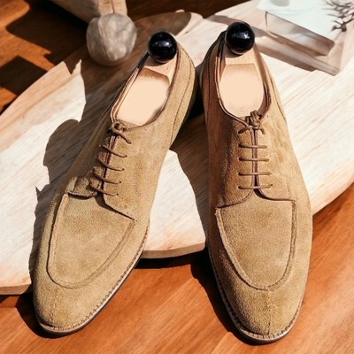 Handmade men's brown suede laceup dress shoes