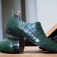Handmade Men's Green Alligator Laceup Dress Shoes - Thumbnail 1