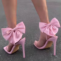 Pink Bowknot Stiletto High Heels Sandals - Thumbnail 3