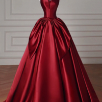 Simple A Line Satin Burgundy Long Prom Dress, Burgundy Long Formal Dress KPP1753 - Thumbnail 1