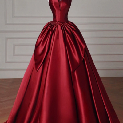 Simple a line satin burgundy long prom dress, burgundy long formal dress kpp1753