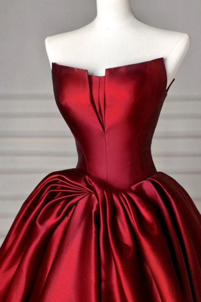 Simple A Line Satin Burgundy Long Prom Dress, Burgundy Long Formal Dress KPP1753