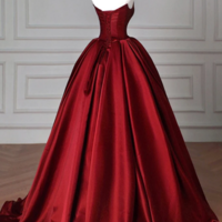 Simple A Line Satin Burgundy Long Prom Dress, Burgundy Long Formal Dress KPP1753 - Thumbnail 2