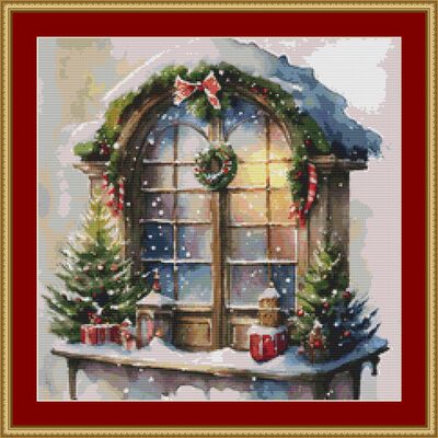 Snowy window cross stitch pattern