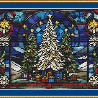 Stained glass christmas trees cross stitch pattern