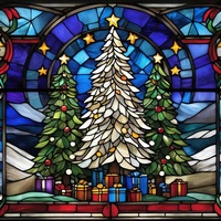 Stained Glass Christmas Trees Cross Stitch Pattern - Thumbnail 2