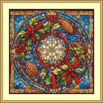 Stained glass wreath cross stitch pattern