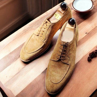 Handmade men's brown suede laceup dress shoes
