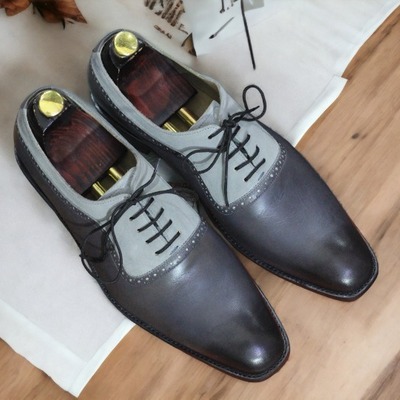 Handmade men's two tone leather laceup dress shoes