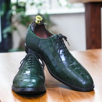 Handmade Men's Green Alligator Laceup Dress Shoes - Thumbnail 1