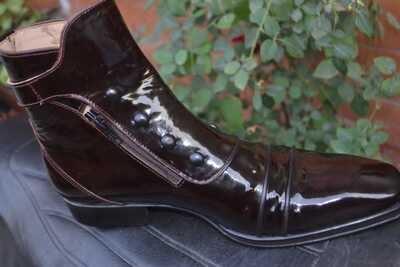 Crafted Leather Jo Ghost Black Patent Leather Jodhpur Buckle Boot with Zipper and Button