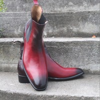 Crafted Leather Handmade Red Black Shaded Leather Fashion Men Chelsea Dress Boot - Thumbnail 3