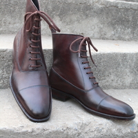 Crafted Leather Dark Brown Classic Men Ankle High Lace up Military Boot - Thumbnail 1