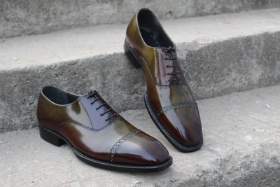 Crafted Leather Handmade Green Leather Dress Lace up Oxford Men's Shoes