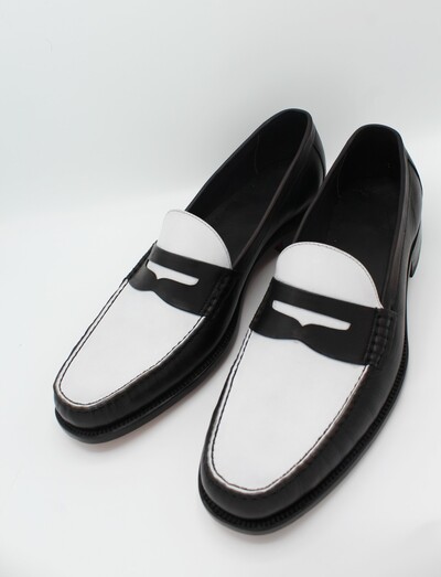 Crafted Leather Handmade Black White Leather Moccasin Loafers Dress Formal Shoes