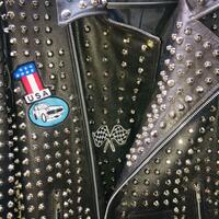 Crafted Leather Mens Awesome Punk Silver Studded Patches Black Leather Jacket - Thumbnail 1