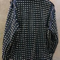 Crafted Leather Mens Awesome Punk Silver Studded Patches Black Leather Jacket - Thumbnail 3