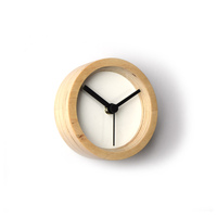 Small Handmade Round Wall Clock Made of Natural Plywood - Compact - Thumbnail 2