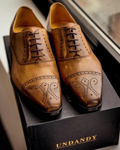 Tan Color Oxford Brogue Cap Toe Party Wear Superior Leather Lace Up Shoes