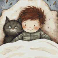 Boy And His Cat Cross Stitch Pattern - Thumbnail 1