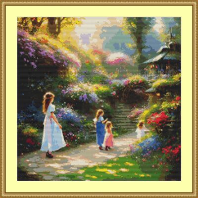 Children in the garden cross stitch pattern