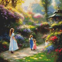 Children In The Garden Cross Stitch Pattern - Thumbnail 1