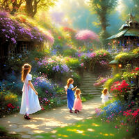 Children In The Garden Cross Stitch Pattern - Thumbnail 2