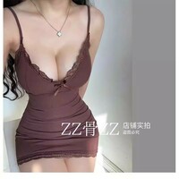 Sexy suspender dress for women with padded lace patchwork dress - Thumbnail 3