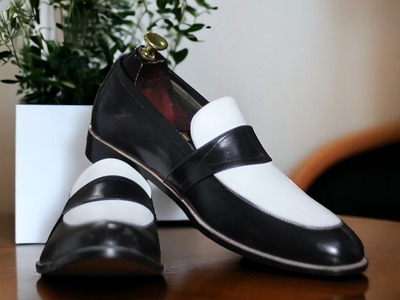 Handmade Men's Two tone Leather Penny Loafer Shoes