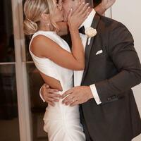 High Neck Sheath Stain Wedding Dresses with Side Slit - Thumbnail 2